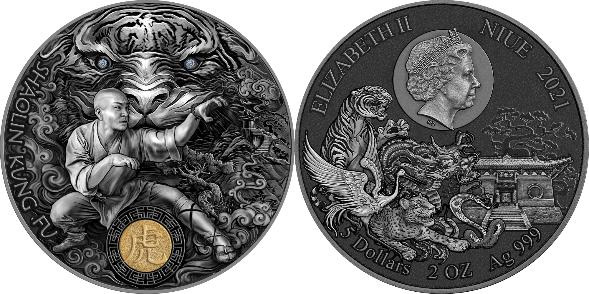 5 Dollars SHAOLIN TIGER Martial Art Styles 2 Oz Silver Coin 5