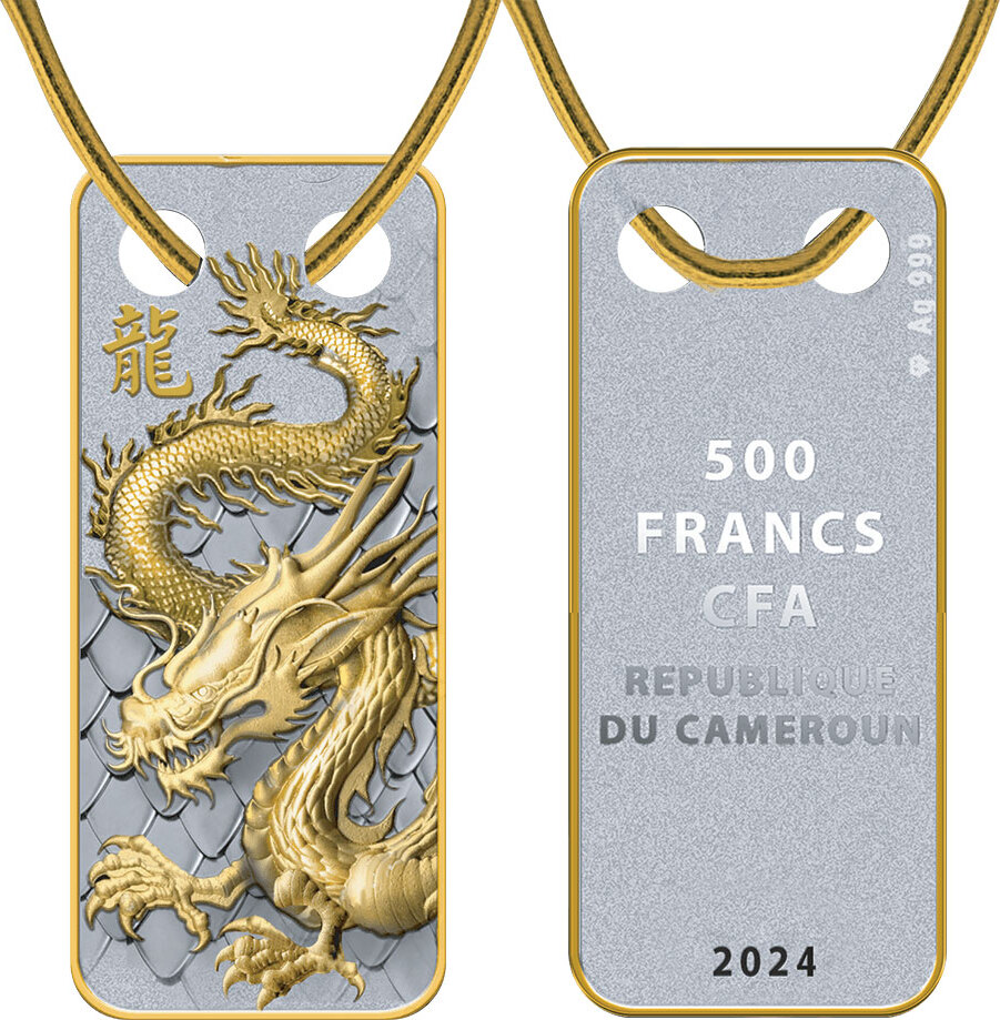 YEAR OF THE DRAGON Pendant Silver Coin 500 Francs Cameroon 2024 Proof