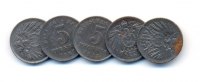 Ersatzmünzen 1. Weltkrieg: Lot 5x 5 Pfennig -