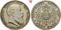 Baden 5 Mark Friedrich I., 1852-1907, 5 Mark 1907, G. auf den Tod. Jaeger 37. -