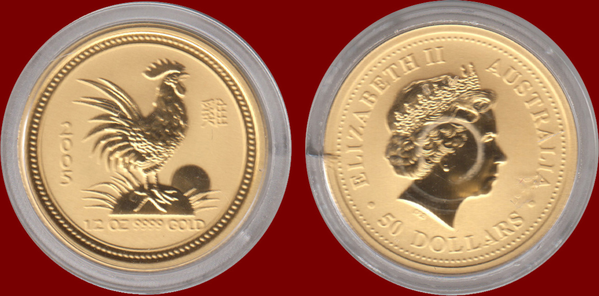 50 dollar 2005 australia lunar i year of the rooster very rare!