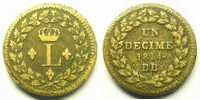 Coins of France 1793-1959 10 Cent 10 Cents G.196 Blocus de Strasbourg, Louis XVIII 1814 BB points après Décime et 1814 TB+/TTB -
