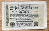 Weimarer Republik 10 Mio. Mark Inflation von 1919/1924 - 22.8.1923 Zehn Millionen Mark -
