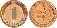 Deutschland 1 Pfennig 1992 Deutschland circuliert 2.51 元 含增值税 ＋  82.84 元 运费