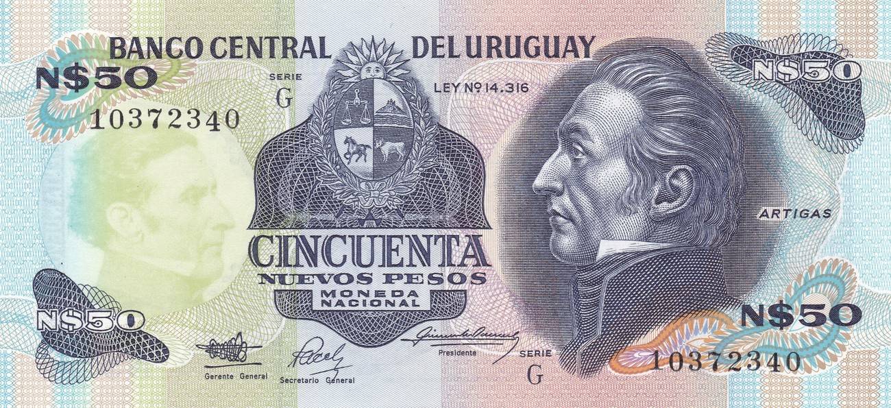 50 nuevos pesos uruguay banknote unc