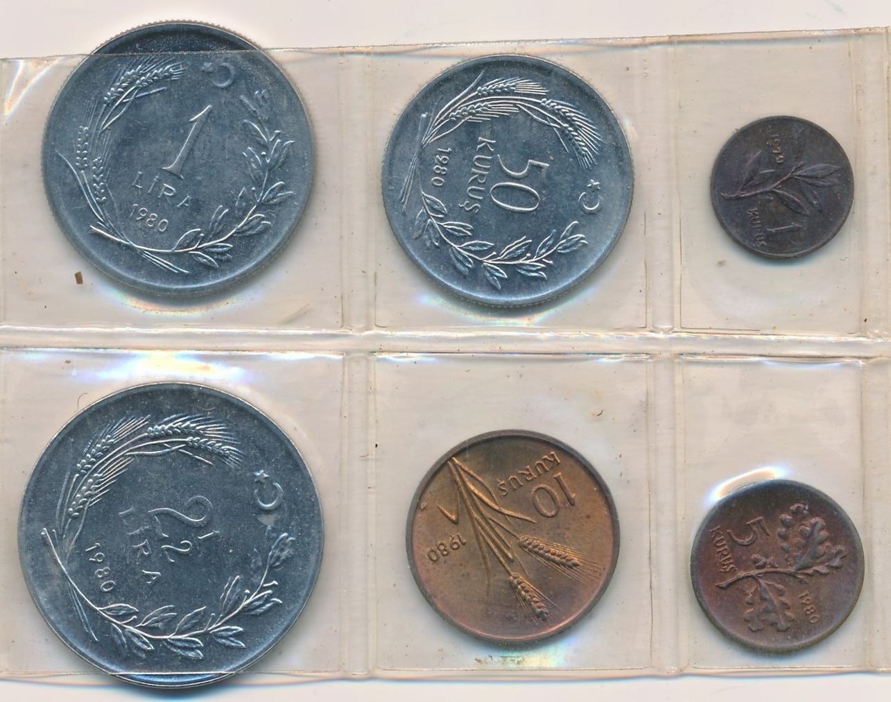 2 , 1 lira 50 10 5 1 kuru 1980 türkei tü