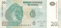 Kongo 20 Francs Geldschein Banknote Congo -