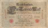 Kaiserreich EinTausend Mark Reichsbanknote Brauner Tausender KN 6stellig, rot Serie B -