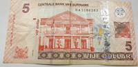 Surinam 5 Dollar Geldschein Banknote Vijf Dollar Suriname -