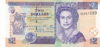 Belize 2 Dollars Geldschein Banknote Two Dollars -