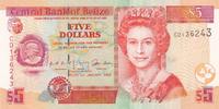 Belize 5 Dollars Geldschein Banknote Five Dollars -