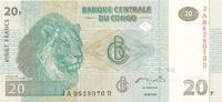 Demokratische Republik Kongo 20 Francs Geldschein Banknote Congo -