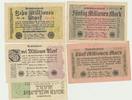 Deutschland 5 Reichsbanknoten 1-2-5-10-50 Millionen Mark, Druck einseitig -