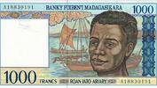Madagaskar 1000 Francs Roan Jato Ariary Banknote Geldschein -