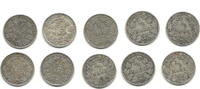 Deutschland 1/2 Mark Lot von 10 Münzen aus der Kaiserzeit, Silber -