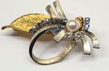 Nadel 14 Kt Brosche 585er Gold mit Brillanten Saphir Perle Goldbrosche bicolor -