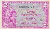 Deutschland 2 Deutsche Mark Banknote, Bank Deutscher Länder, Kennbuchstabe A, KN dahinter Serie A -