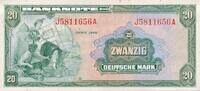 Deutschland BRD 20 Deutsche Mark, Bank deutscher Länder mit B-Stempel, Ausgabe für Westberlin -