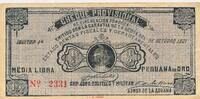 PERU 1/2 Libra Banknote, Media Libra, PERUANA IQUITOS 1921 REVOLUTION CHEQUE PROVISIONAL -