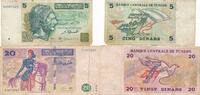 Tunesien 5, 20 Dinars 2 Scheine -