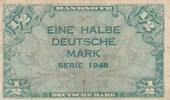 Deutschland BRD Bank Deutscher Länder 1/2 Mark ohne KN -