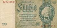 Deutschland Drittes Reich, Deutsches Reich 50 Mark Banknote Reichsbanknote Kriegsdruck ohne Udr.Bst. Serie:K KN 8stellig -
