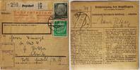 Österreich, Drittes Reich Deutschland Paketkarte 2. Weltkrieg Poysdorf, Hadres, Bescheinigung des Empfängers -
