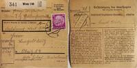 Österreich, Drittes Reich Deutschland Paketkarte 2. Weltkrieg Wien, Hadres, Bescheinigung des Empfängers -
