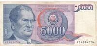 Jugoslawien 5000 Dinara Banknote, Josip Broz Tito, Beispiel Foto -
