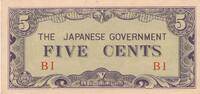 Burma, Japan. Besetzung 5 Cents Banknote -