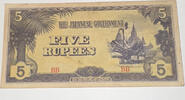 Burma, Japan. Besetzung 5 Rupien Banknote -