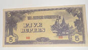 Burma, Japan. Besetzung 5 Rupien Banknote -