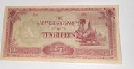 Burma, Japan. Besetzung 10 Rupien Banknote -