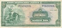 Deutschland BRD Bank Deutscher Länder 20 Deutsche Mark DM Banknote, P/P -