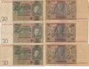 Deutschland Deutsches Reich Drittes Reich 20 Mark, 3 Scheine Lot Geldschein Friedensdruck Wz.Kopf Udr.Buchstabe Z Serie L H G KN 8stellig rot -
