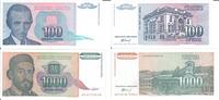 Jugoslawien 100 Dinara, 1000 Dinara Banknote Geldschein 1 Stück 100 Dinara, 1 Stück 1000 Dinara LOT -