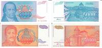 Jugoslawien 5000 Dinara, 50000 Dinara Banknote Geldschein 1 Stück 5000 Dinara, 1 Stück 50000 Dinara LOT -