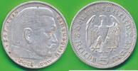 Deutschland Drittes Reich 5 Mark Reichsmark Münze Paul von Hindenburg ohne Hakenkreuz -