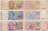 Argentinien 5, 10, 50 Australes 3x Banknoten Lot -