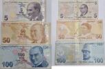 Türkei Türkiye 5, 50, 100 Türk Lirasi Lira Banknote, 3 Stück Lot -