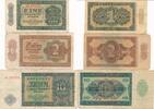 Deutschland DDR 1, 2, 10 Mark Banknote zwei Serienbuchstaben: AB, KN 7stellig, Deutscher Druck, 3x Scheine -