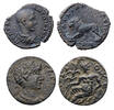 Ancient coins Roman Provincial: Pair of scarce bronzes, incl. Diadumenianus w Lion and a choice Valerian or Gallienus -