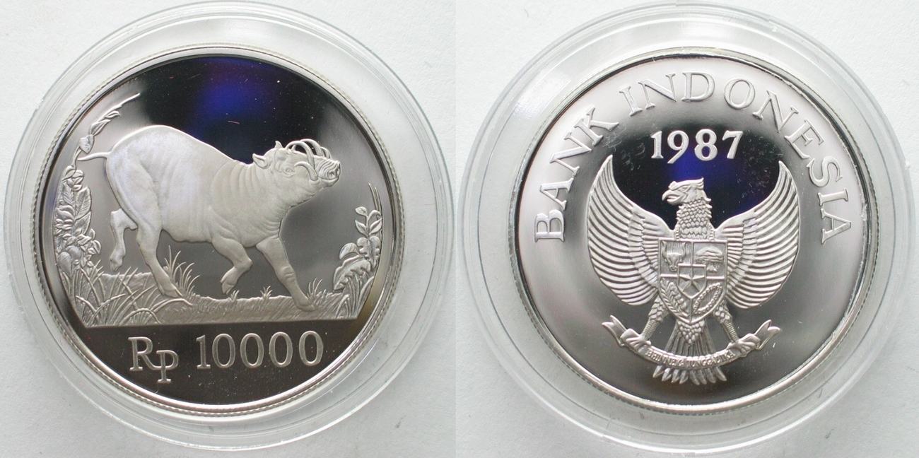 1987 indonesien indonesia 10000 rupiah 1987 babirusa wild pig