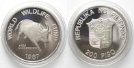 Philippinen PHILIPPINES 200 Piso 1987 Mindoro Buffalo WWF silver Proof -