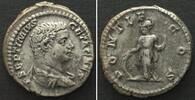 Roman Imperial GETA (198-212) AR Denarius 207, PONTIF COS, Minerva standing, XF -