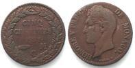 Monaco MONACO. 5 Centimes 1837 HONORE V copper VF -