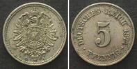Deutschland - Kaiserreich Germany EMPIRE 5 Pfennig 1874 C, Cu-Ni, SCARCE! XF! -