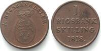 Dänemark DENMARK 1 Rigsbankskilling 1818, FREDERIK VI, copper AU! -