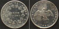 Chile CHILE. 1/2 Decimo 1855, silver, VF+ -