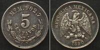 Mexiko MEXICO. 5 Centavos 1890 Mo M, Mexico City, silver, Prooflike Specimen -
